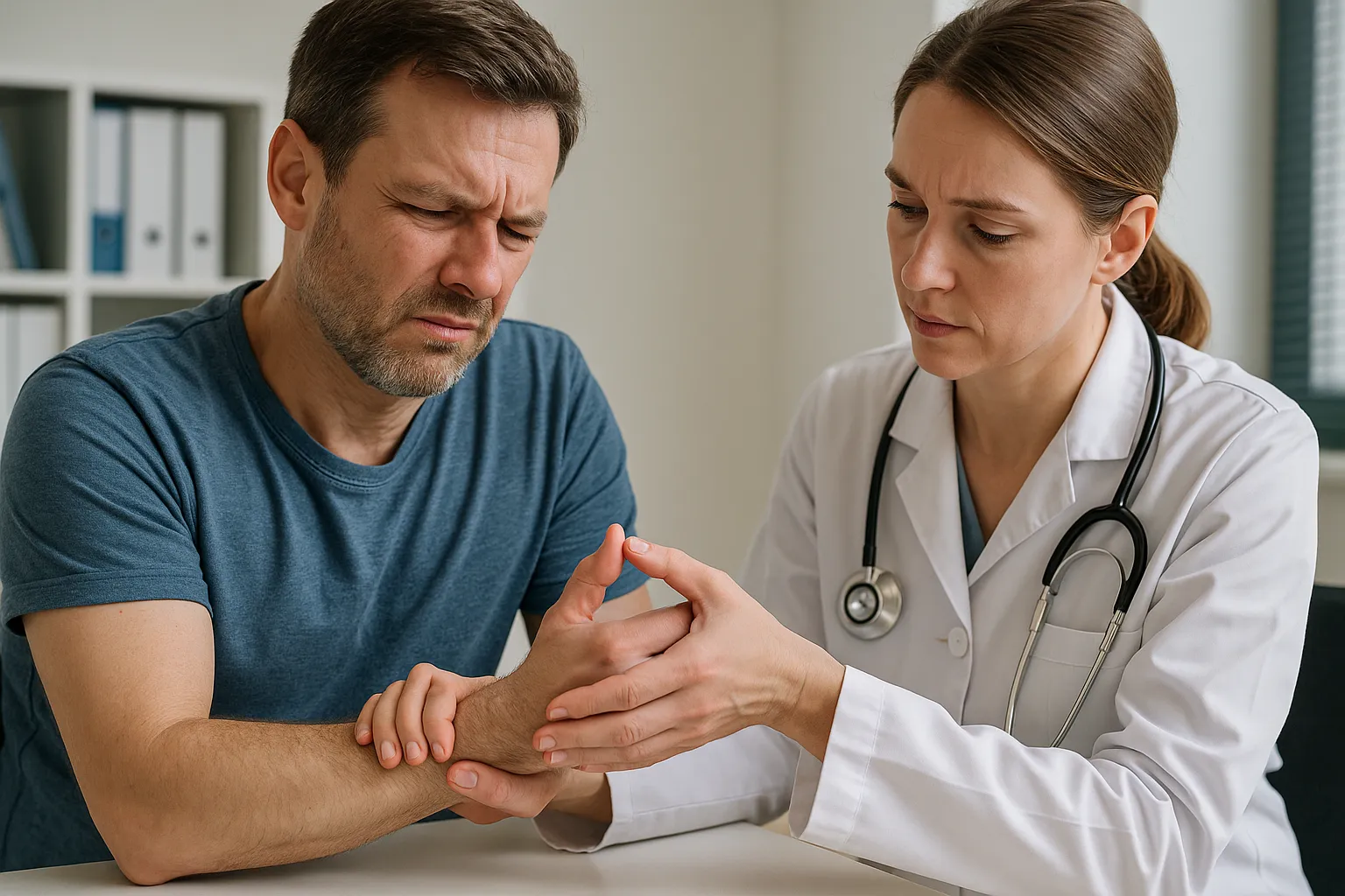 Пациент с болью в запястье при туннельном синдроме